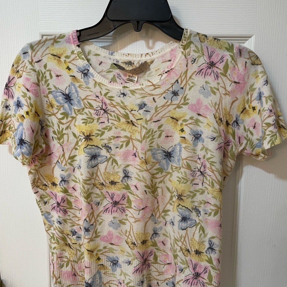 Lord & Taylor for Saks Fifth Avenue Cashmere Butterfly Sweater Size L 🦋🌸